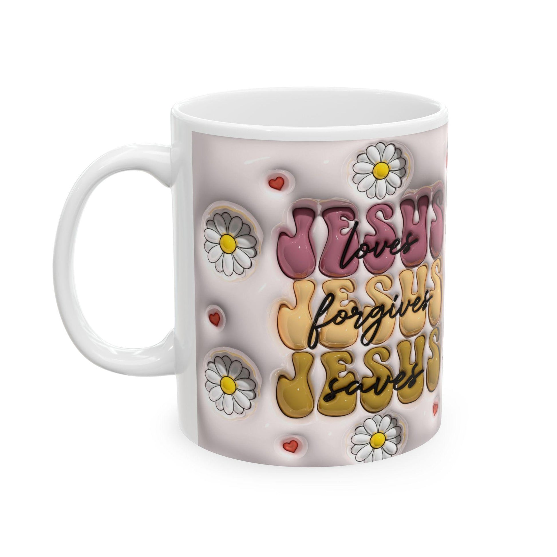 Flower Power Ceramic Mug - Inspirational Jesus Design, Faith Gift, Coffee Lover's Cup, Cute Floral Mug, Perfect for Holidays