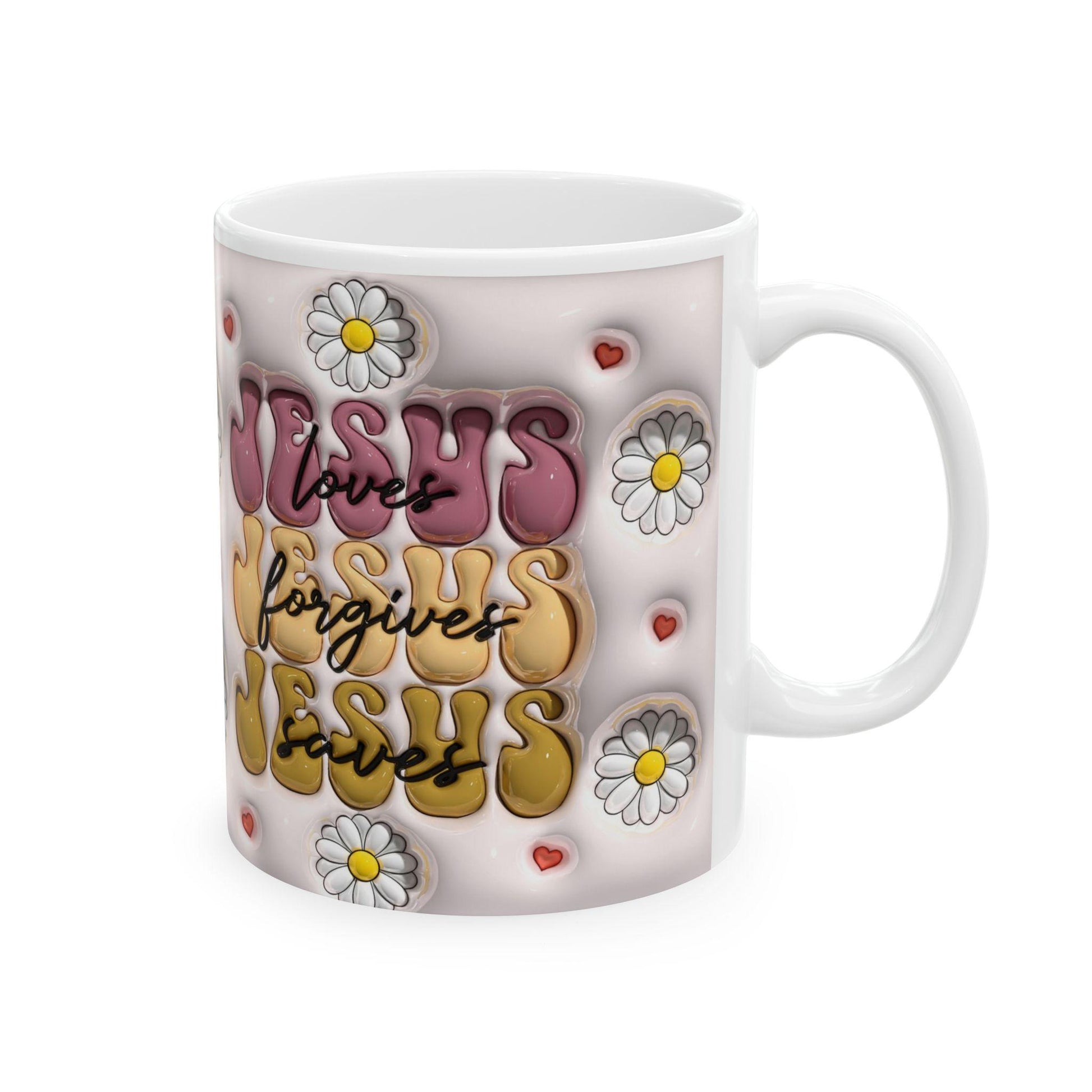 Flower Power Ceramic Mug - Inspirational Jesus Design, Faith Gift, Coffee Lover's Cup, Cute Floral Mug, Perfect for Holidays