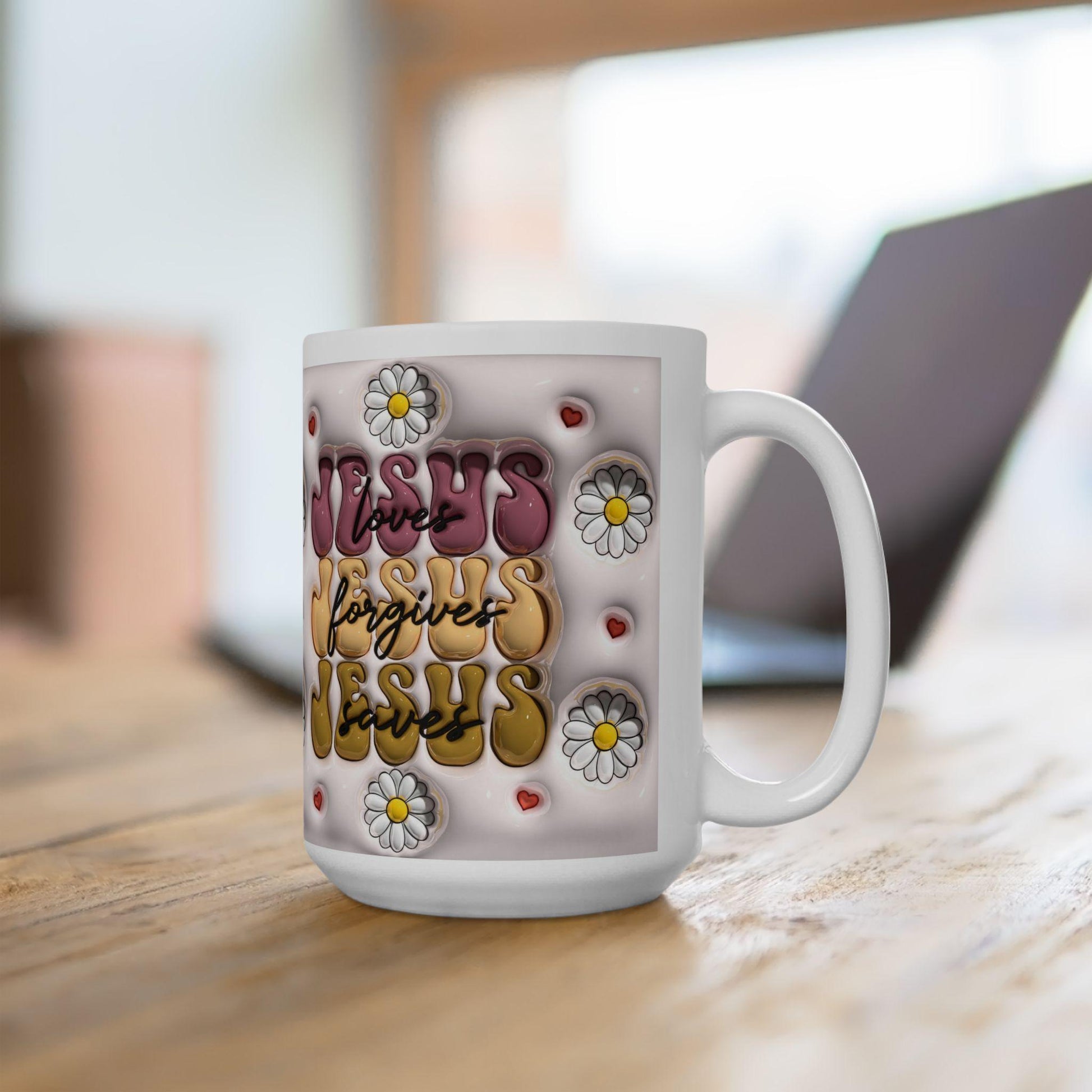Flower Power Ceramic Mug - Inspirational Jesus Design, Faith Gift, Coffee Lover's Cup, Cute Floral Mug, Perfect for Holidays