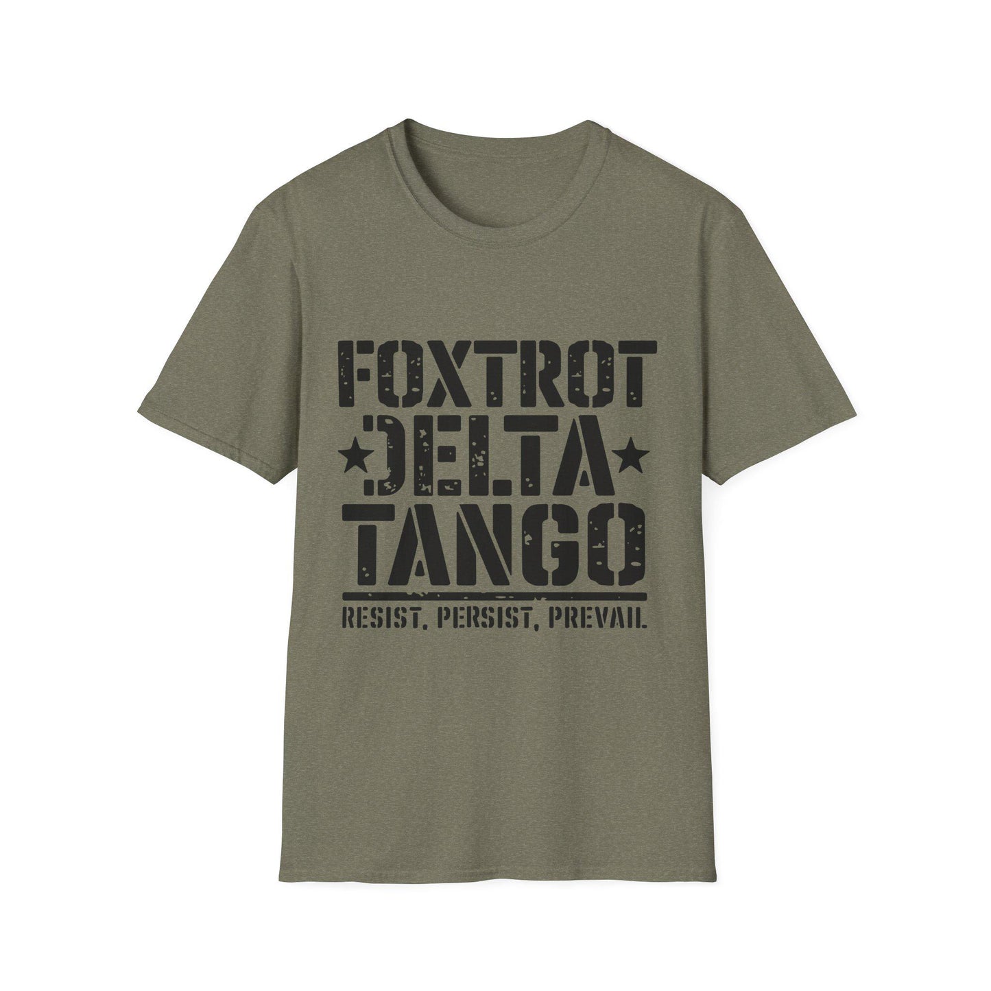 Foxtrot Delta Tango Resist, Persist, Prevail Unisex Softstyle T-Shirt, Activist Tee, Protest Shirt, Political Apparel, Activism Clothing,