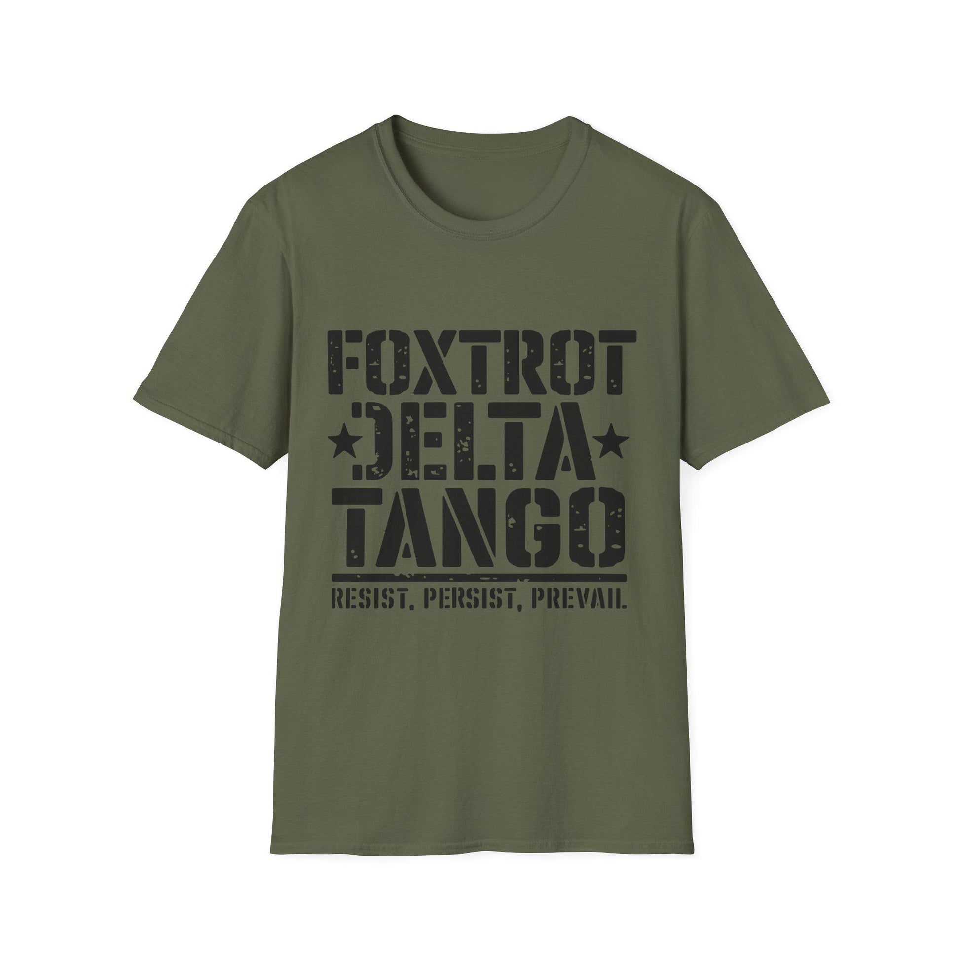 Foxtrot Delta Tango Resist, Persist, Prevail Unisex Softstyle T-Shirt, Activist Tee, Protest Shirt, Political Apparel, Activism Clothing,