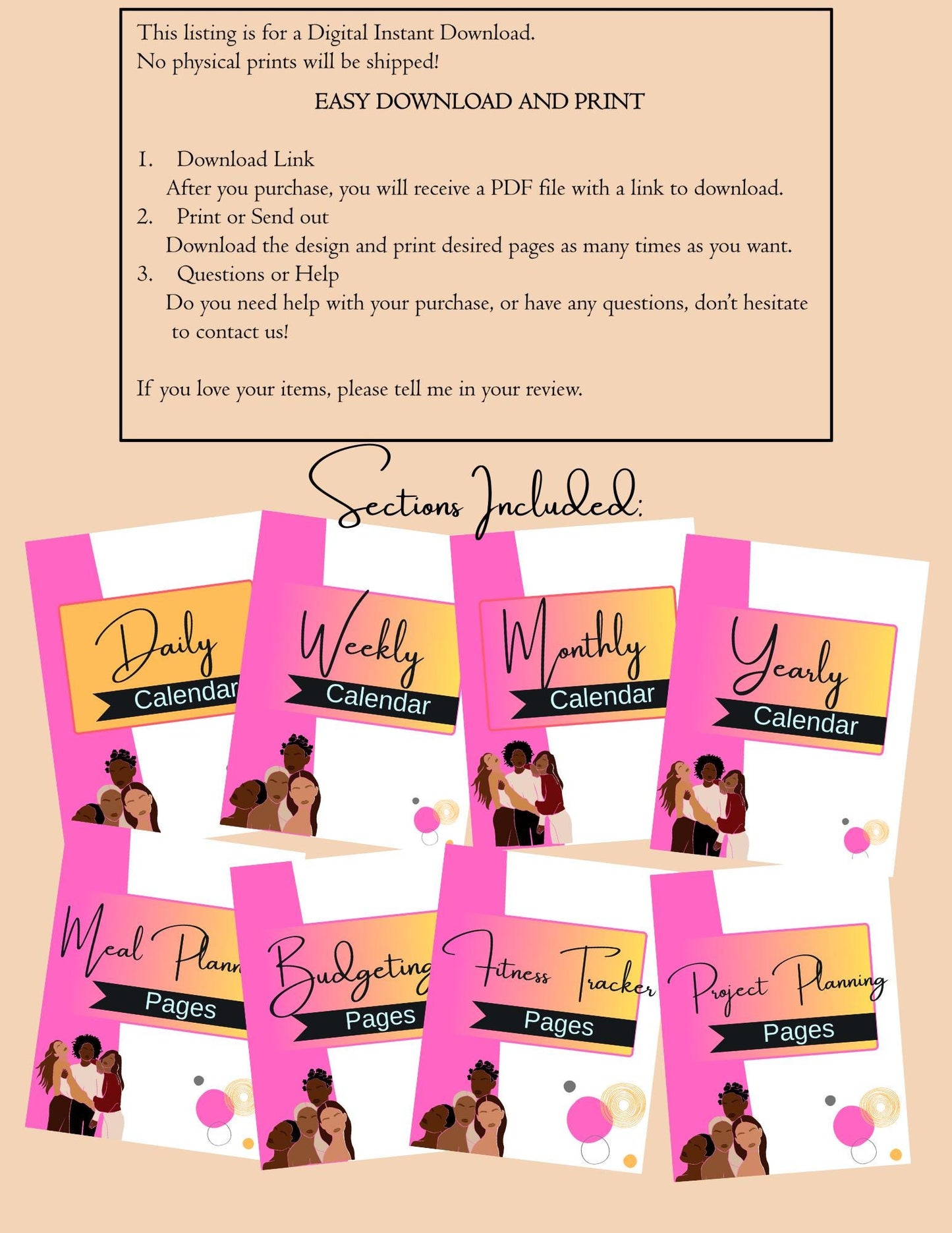 Daily Grind PDF Planner Bundle, Download, Daily, Weekly, Monthly, Yearly, Budget, Fitness, Meal Planning, Project Planning, Productivity