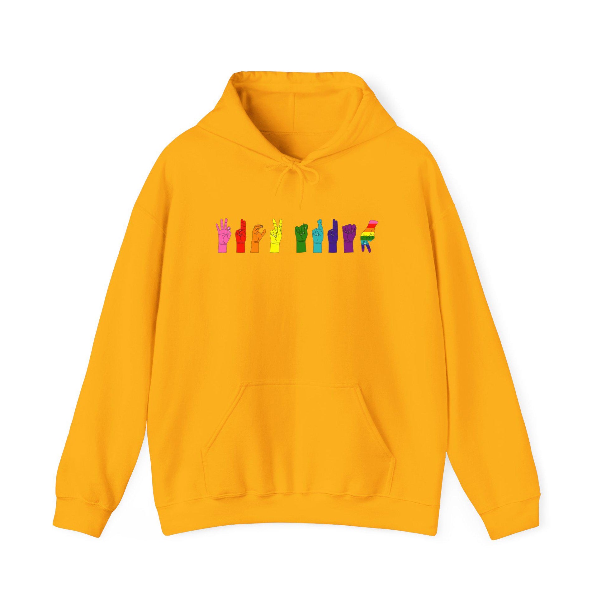 F** Trump, Pride Hand Gesture Hoodie, Unisex Heavy Blend Sweatshirt, LGBTQ+ Apparel, Gift for Pride Month, Casual Wear, Rainbow Hoodie