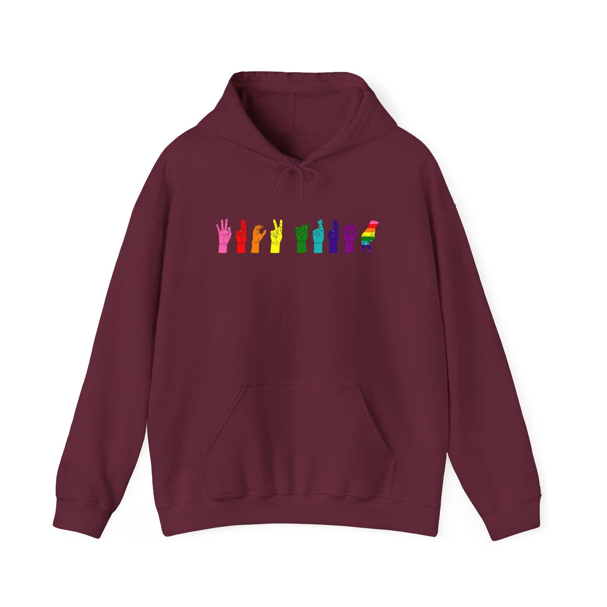 F** Trump, Pride Hand Gesture Hoodie, Unisex Heavy Blend Sweatshirt, LGBTQ+ Apparel, Gift for Pride Month, Casual Wear, Rainbow Hoodie