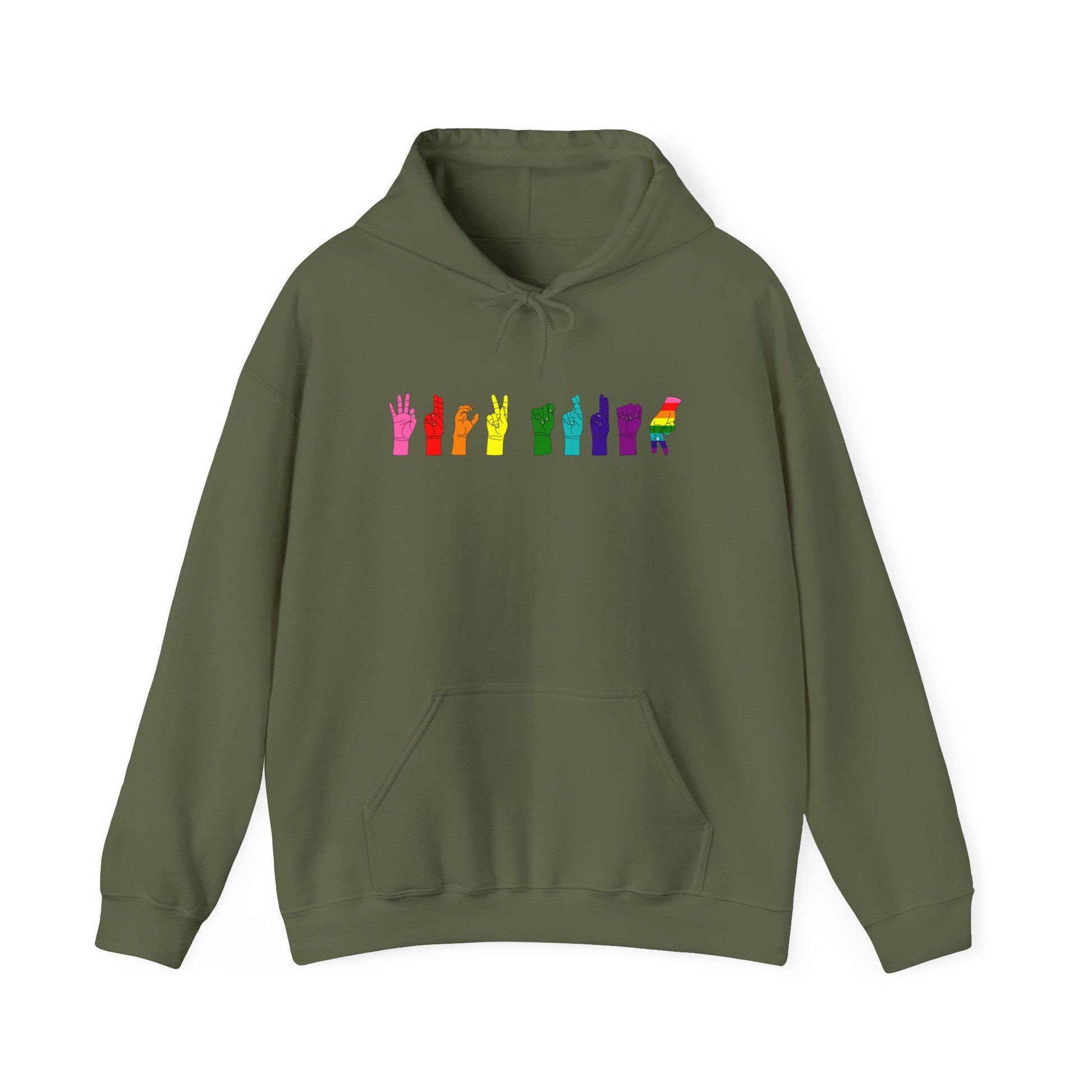 F** Trump, Pride Hand Gesture Hoodie, Unisex Heavy Blend Sweatshirt, LGBTQ+ Apparel, Gift for Pride Month, Casual Wear, Rainbow Hoodie