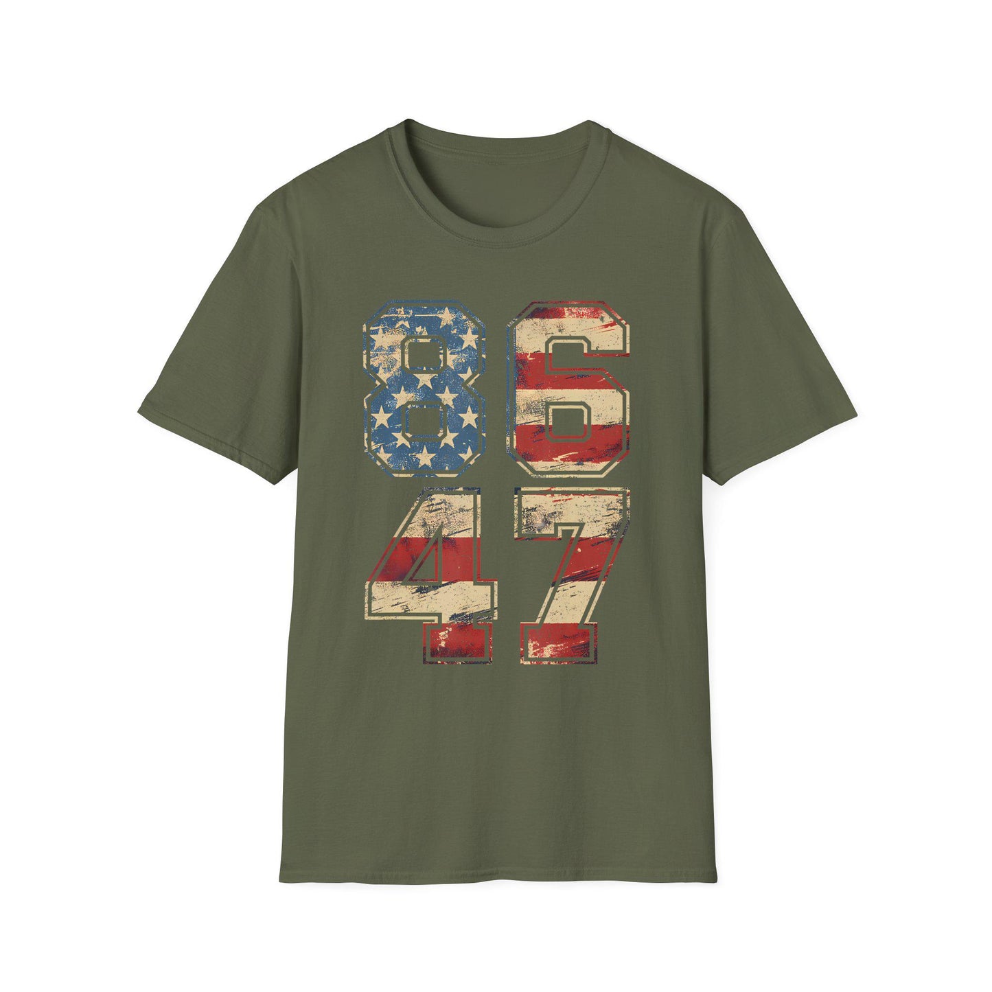 Vintage American Flag 8647 Anti Trump Unisex Softstyle T-Shirt, Patriotic Political Tee, USA Protest Shirt, Retro American Flag Top,