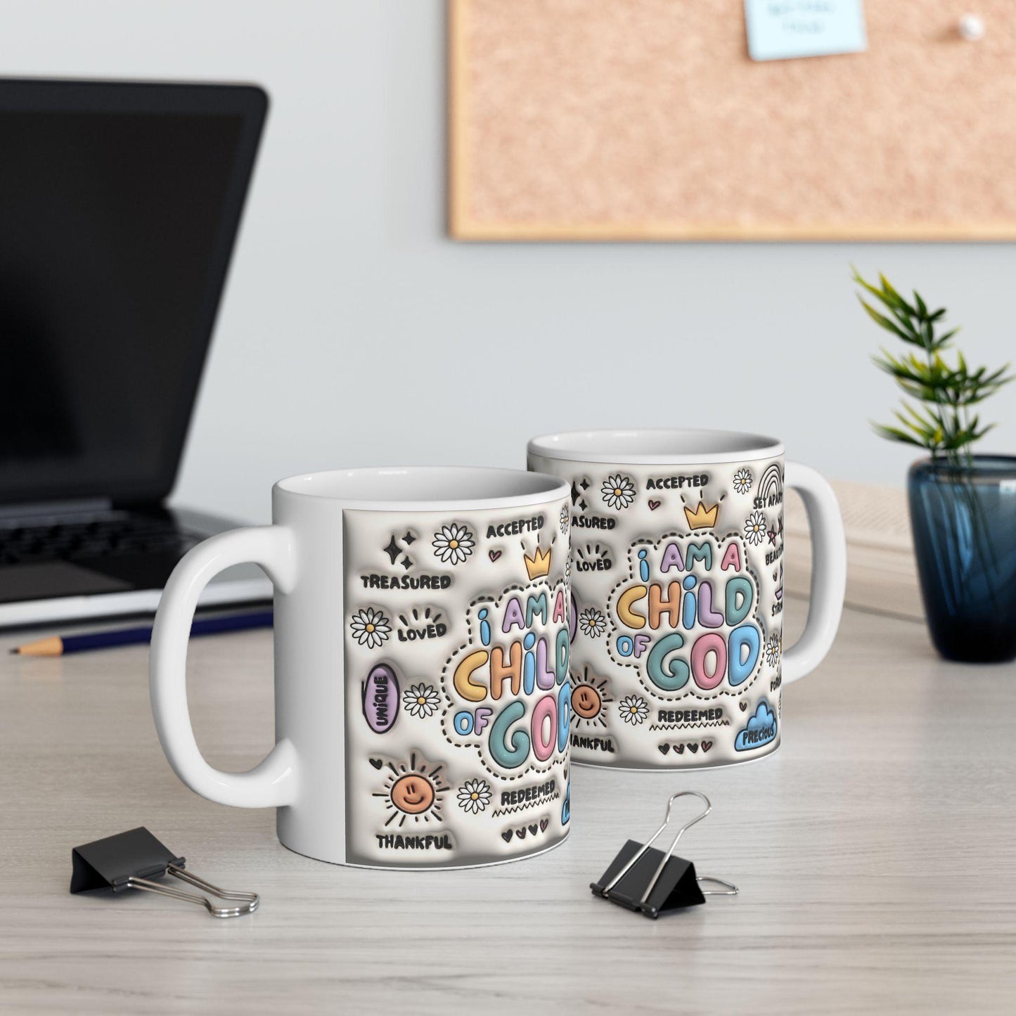 Inspirational Ceramic Mug, Child of God Coffee Cup, Positive Affirmation Gift for Friends, Motivational Mug, Faith-Based Kitchen Decor,
