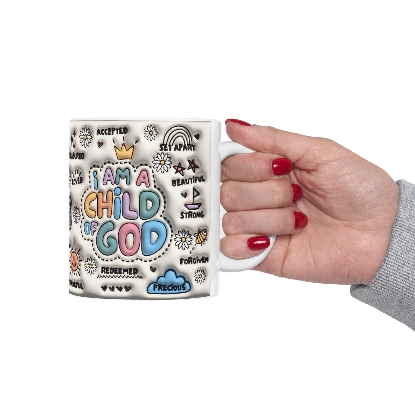 Inspirational Ceramic Mug, Child of God Coffee Cup, Positive Affirmation Gift for Friends, Motivational Mug, Faith-Based Kitchen Decor,