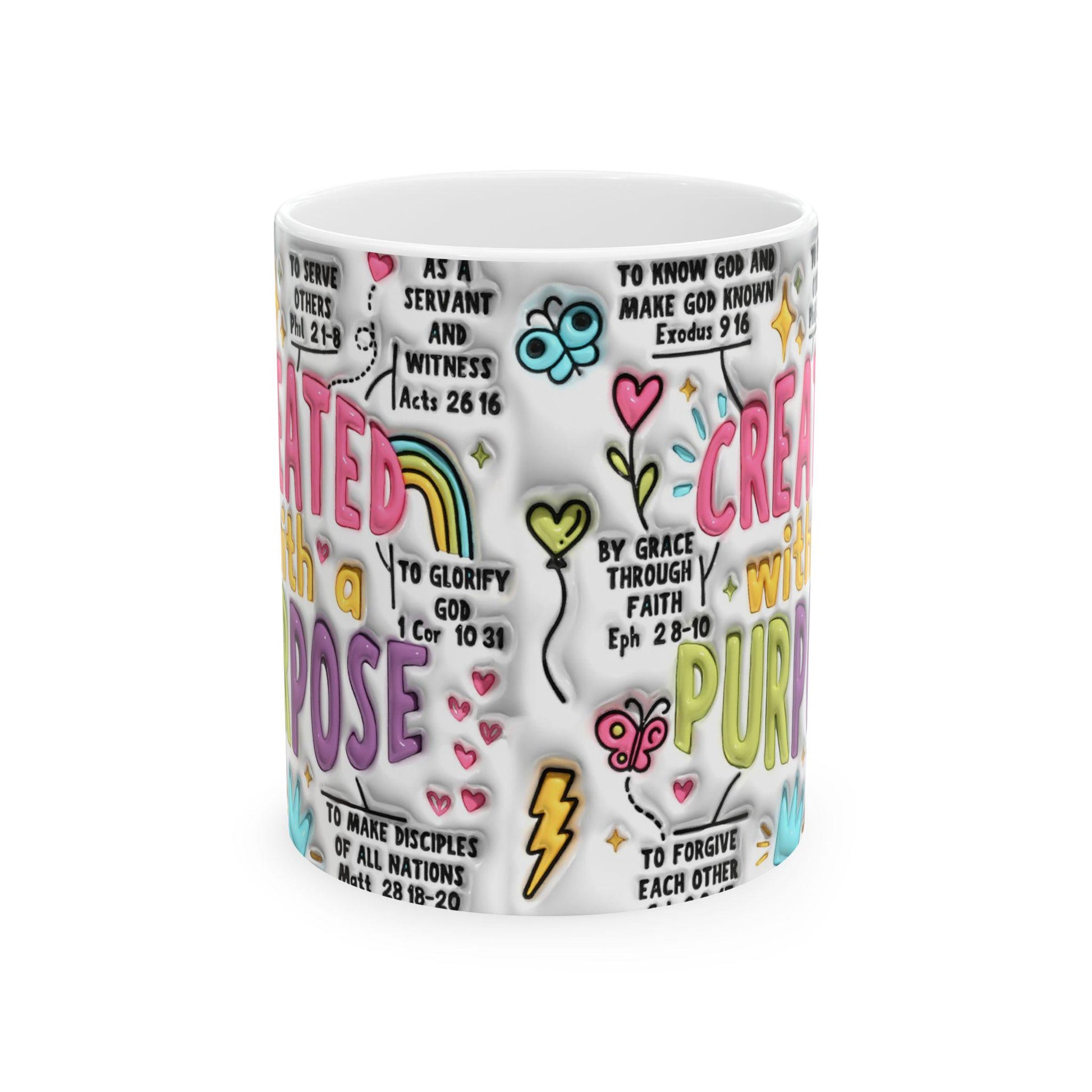 Inspirational Ceramic Mug - Created with a Purpose - Motivational Gift for Friends, Study, Self-Care, Encouragement, Office Decor, Home