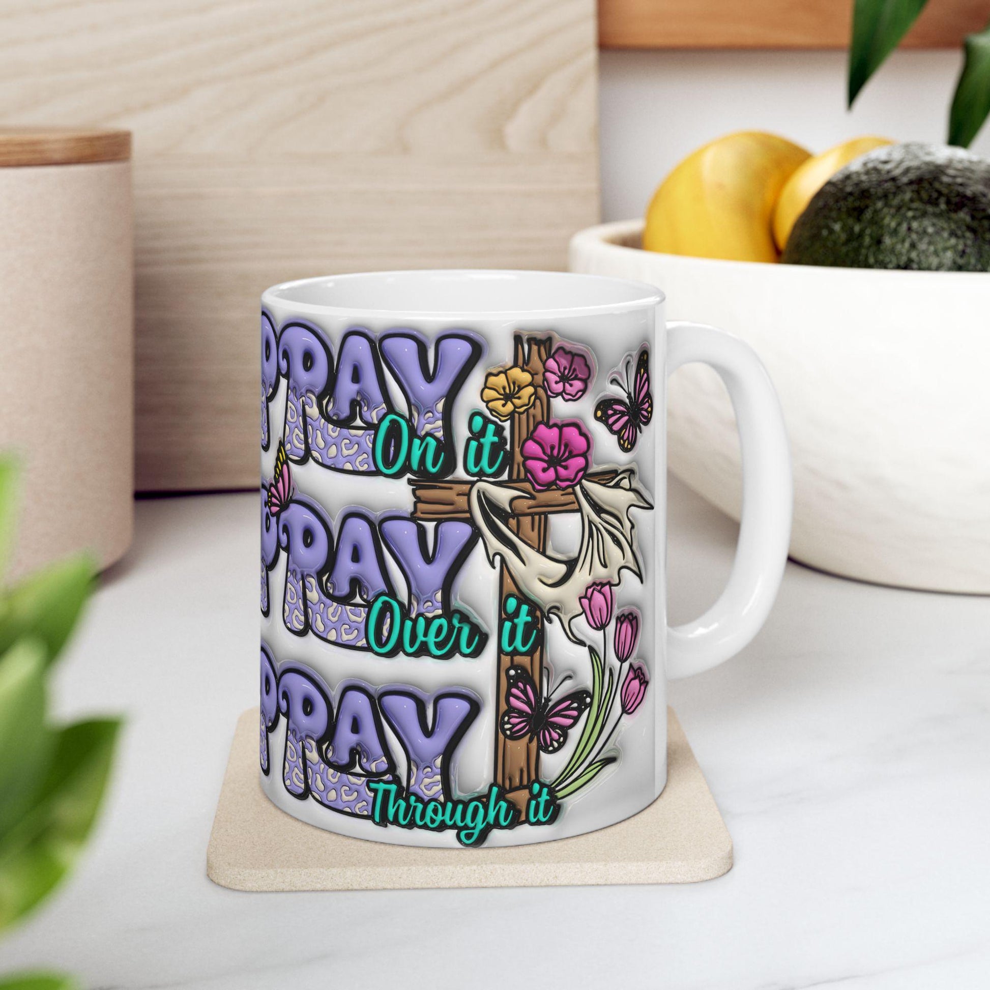 Inspirational Ceramic Mug - "Pray Over It" - Motivational Coffee Cup, Gift for Friends, Encouragement Mug, Home Decor, Faith-based Beverage