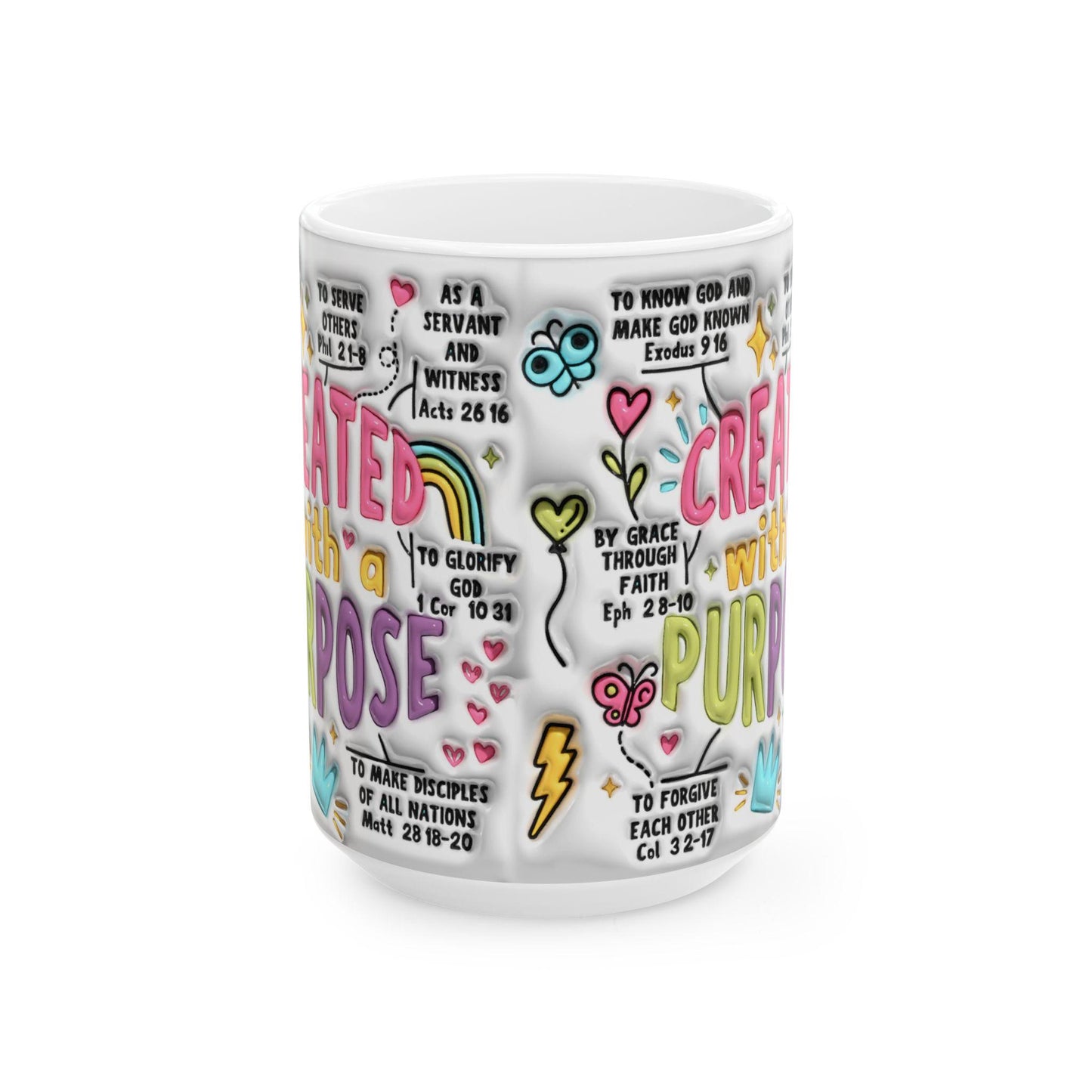 Inspirational Ceramic Mug - Created with a Purpose - Motivational Gift for Friends, Study, Self-Care, Encouragement, Office Decor, Home
