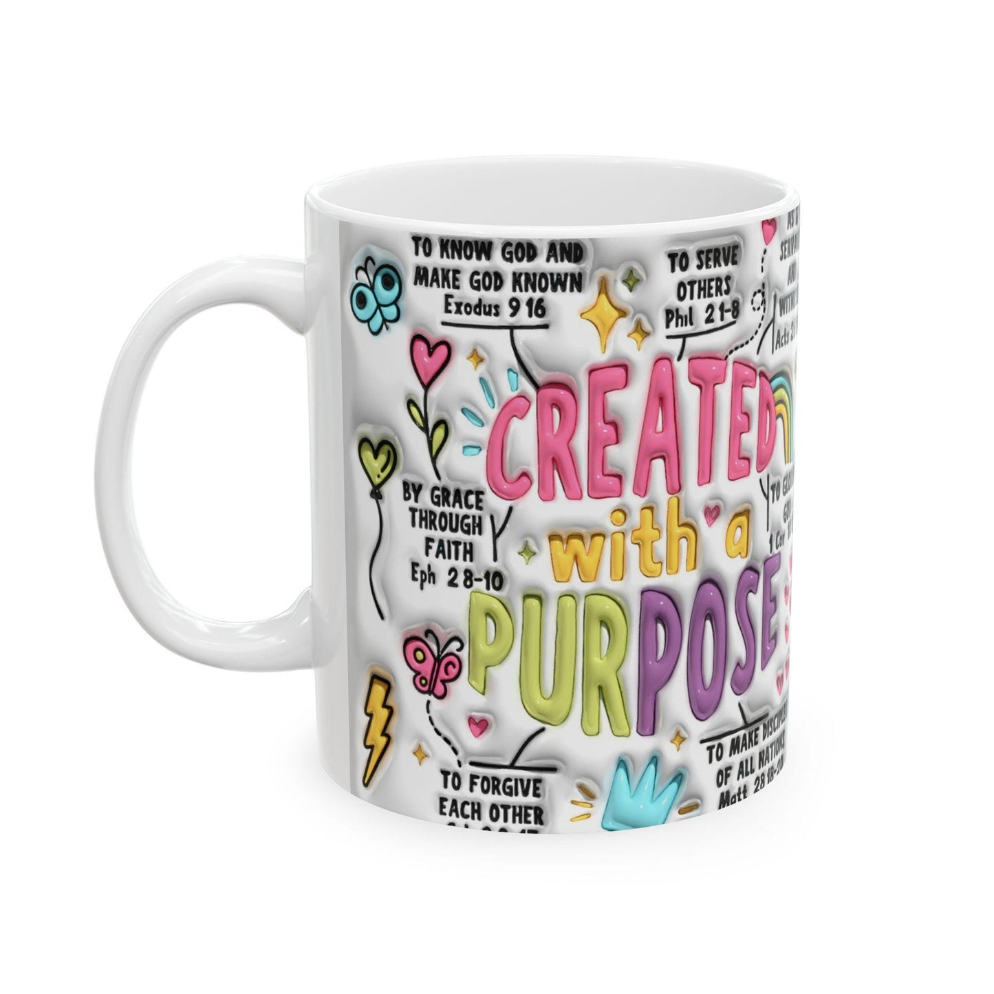 Inspirational Ceramic Mug - Created with a Purpose - Motivational Gift for Friends, Study, Self-Care, Encouragement, Office Decor, Home