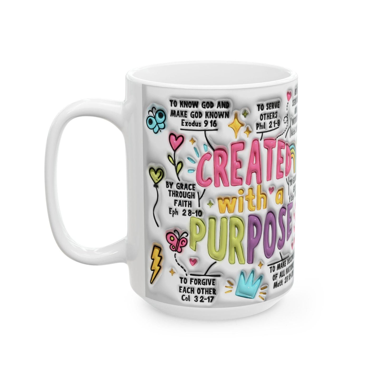 Inspirational Ceramic Mug - Created with a Purpose - Motivational Gift for Friends, Study, Self-Care, Encouragement, Office Decor, Home