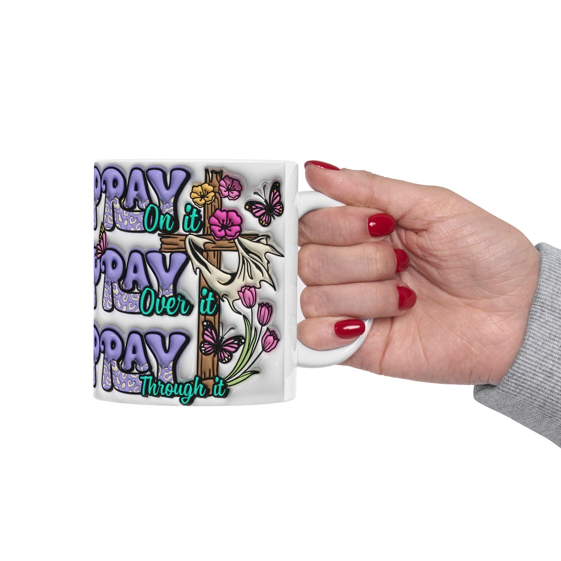 Inspirational Ceramic Mug - "Pray Over It" - Motivational Coffee Cup, Gift for Friends, Encouragement Mug, Home Decor, Faith-based Beverage