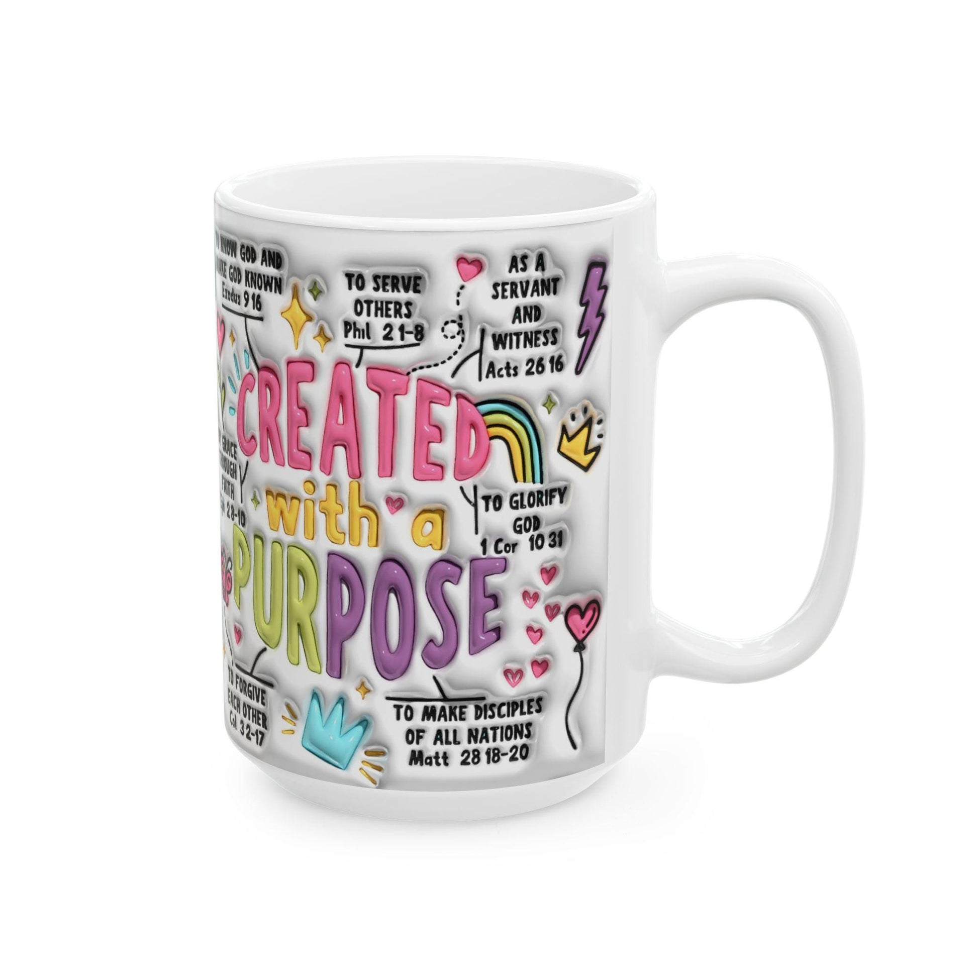 Inspirational Ceramic Mug - Created with a Purpose - Motivational Gift for Friends, Study, Self-Care, Encouragement, Office Decor, Home