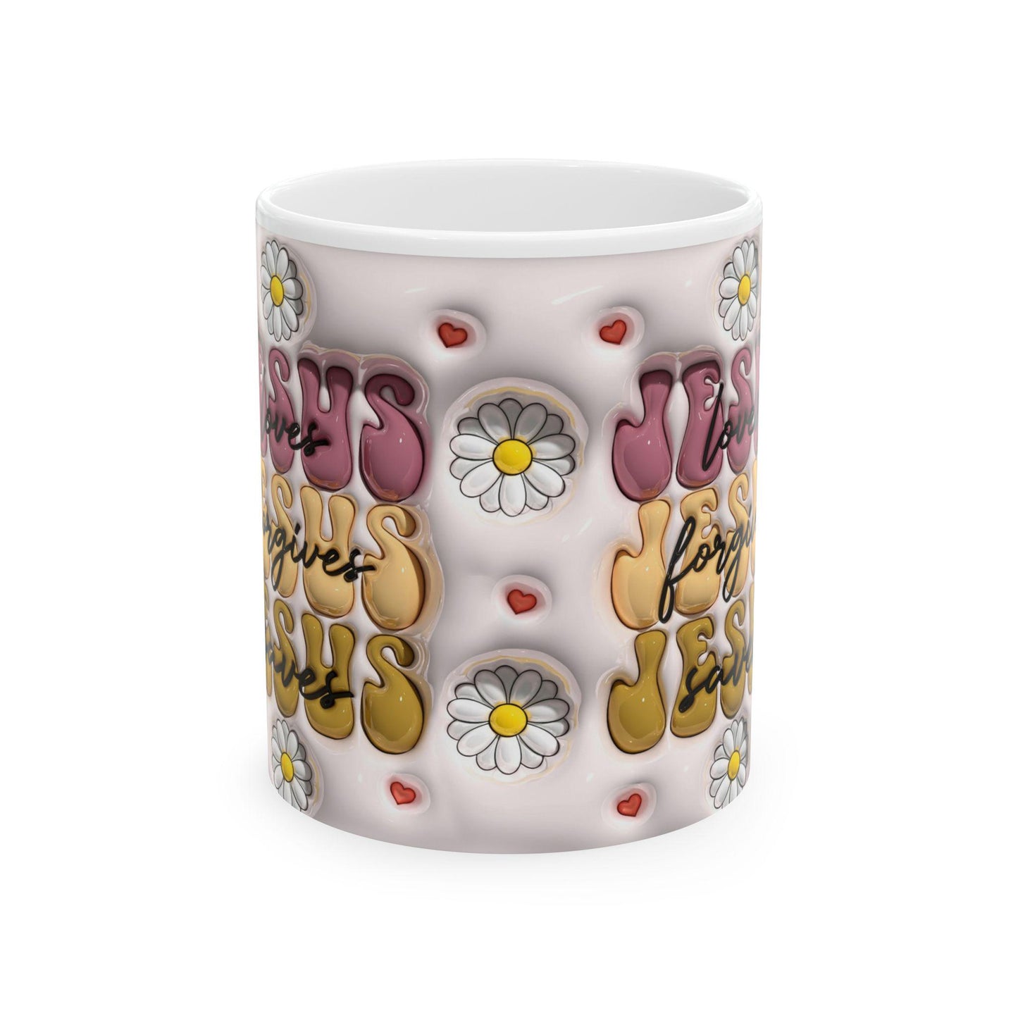 Flower Power Ceramic Mug - Inspirational Jesus Design, Faith Gift, Coffee Lover's Cup, Cute Floral Mug, Perfect for Holidays
