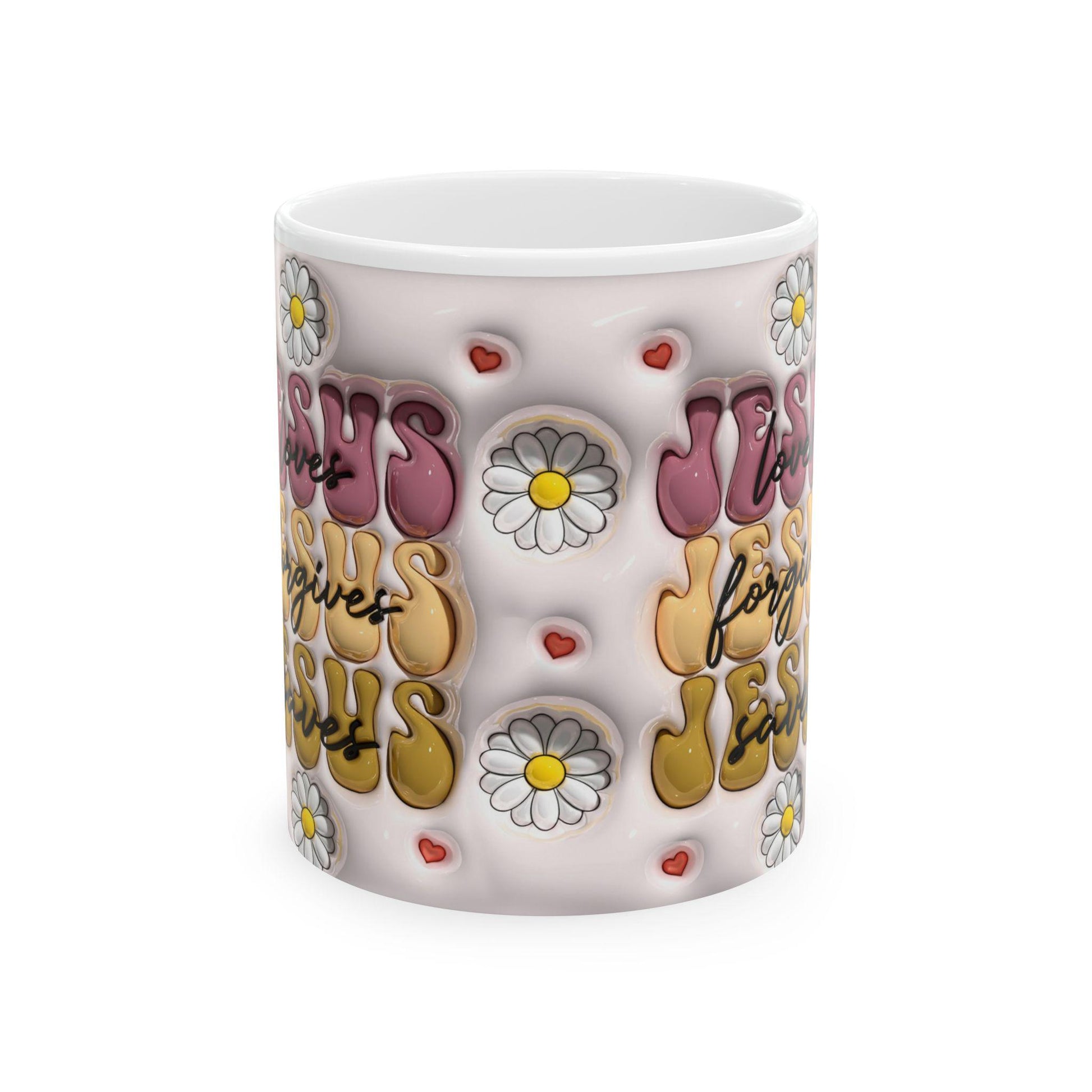 Flower Power Ceramic Mug - Inspirational Jesus Design, Faith Gift, Coffee Lover's Cup, Cute Floral Mug, Perfect for Holidays
